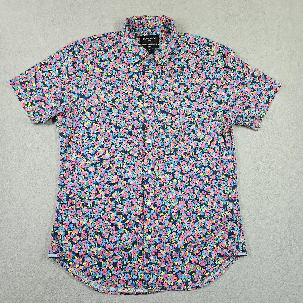 Bonobos Button Down Shirt Mens Medium Stretch Slim Fit Floral Short Sleeve Prep - Picture 2 of 12